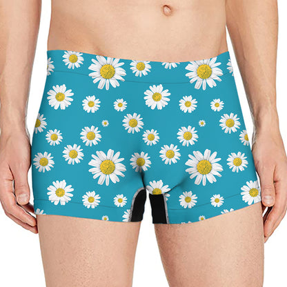 Blue Daisy Flower Pattern Print Men's Boxer Briefs