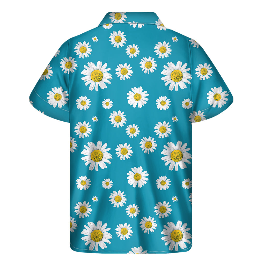 Blue Daisy Flower Pattern Print Men's Short Sleeve Shirt