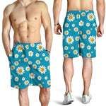 Blue Daisy Flower Pattern Print Men's Shorts