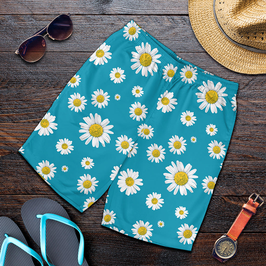 Blue Daisy Flower Pattern Print Men's Shorts