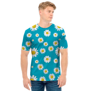 Blue Daisy Flower Pattern Print Men's T-Shirt