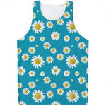 Blue Daisy Flower Pattern Print Men's Tank Top