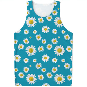 Blue Daisy Flower Pattern Print Men's Tank Top