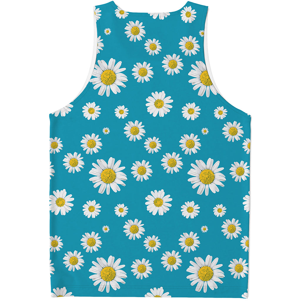 Blue Daisy Flower Pattern Print Men's Tank Top