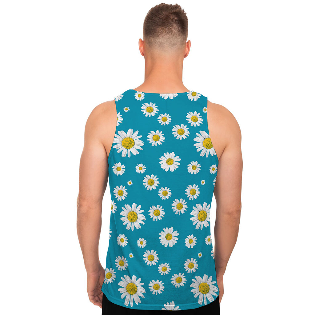 Blue Daisy Flower Pattern Print Men's Tank Top