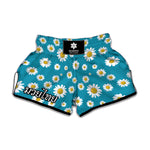 Blue Daisy Flower Pattern Print Muay Thai Boxing Shorts