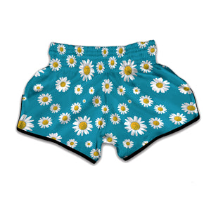 Blue Daisy Flower Pattern Print Muay Thai Boxing Shorts