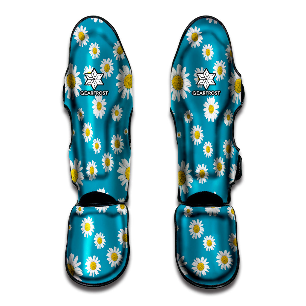 Blue Daisy Flower Pattern Print Muay Thai Shin Guard