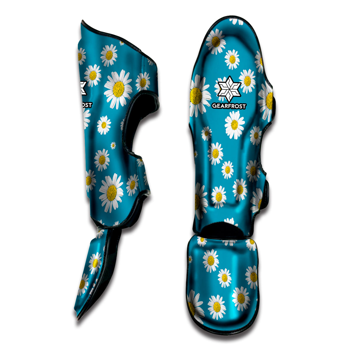 Blue Daisy Flower Pattern Print Muay Thai Shin Guard