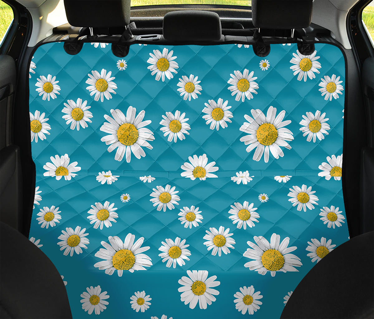 Blue Daisy Flower Pattern Print Pet Car Back Seat Cover