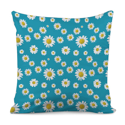 Blue Daisy Flower Pattern Print Pillow Cover