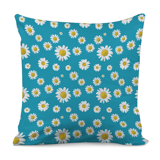 Blue Daisy Flower Pattern Print Pillow Cover