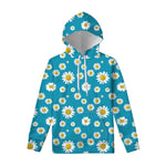 Blue Daisy Flower Pattern Print Pullover Hoodie