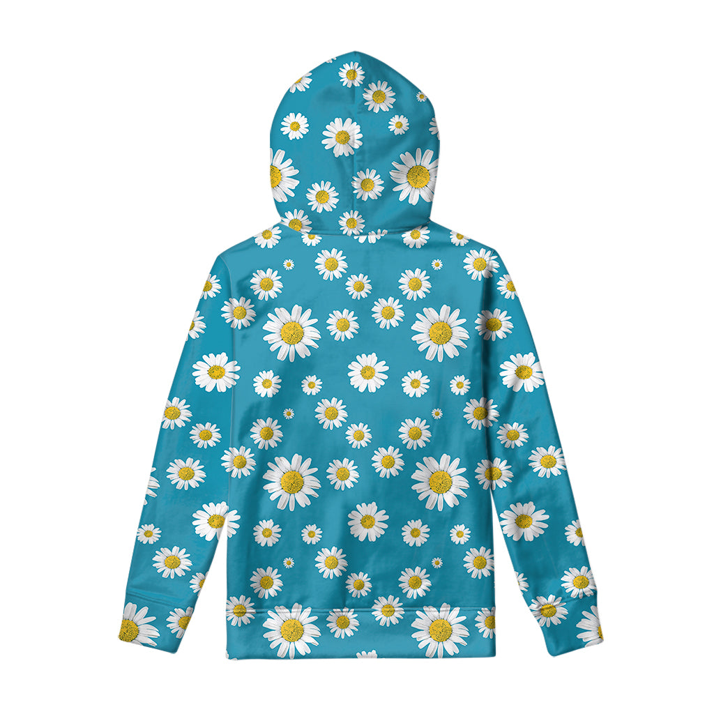 Blue Daisy Flower Pattern Print Pullover Hoodie