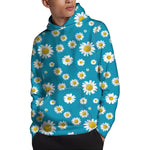 Blue Daisy Flower Pattern Print Pullover Hoodie