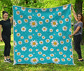 Blue Daisy Flower Pattern Print Quilt