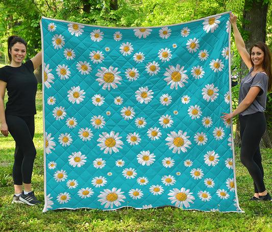 Blue Daisy Flower Pattern Print Quilt