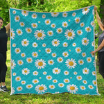 Blue Daisy Flower Pattern Print Quilt