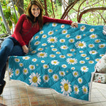Blue Daisy Flower Pattern Print Quilt