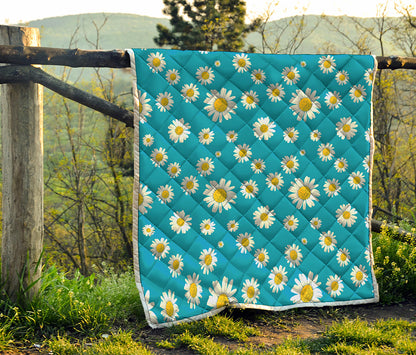Blue Daisy Flower Pattern Print Quilt