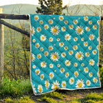 Blue Daisy Flower Pattern Print Quilt