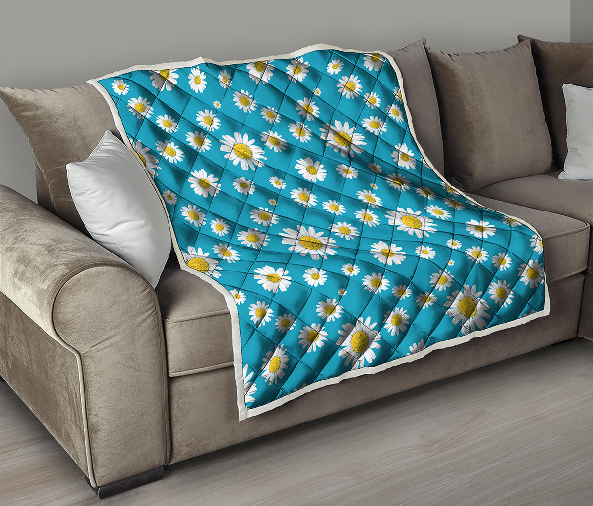 Blue Daisy Flower Pattern Print Quilt