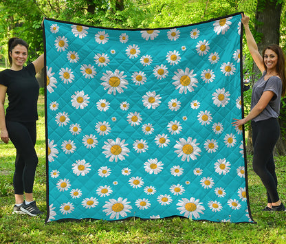 Blue Daisy Flower Pattern Print Quilt