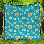 Blue Daisy Flower Pattern Print Quilt