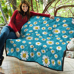 Blue Daisy Flower Pattern Print Quilt