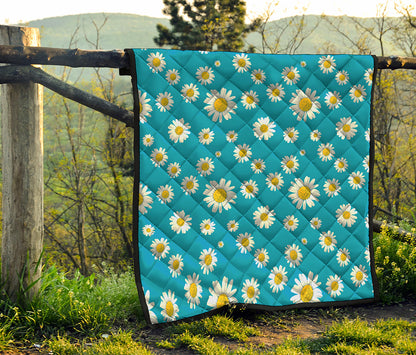 Blue Daisy Flower Pattern Print Quilt