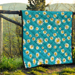 Blue Daisy Flower Pattern Print Quilt