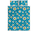 Blue Daisy Flower Pattern Print Quilt Bed Set