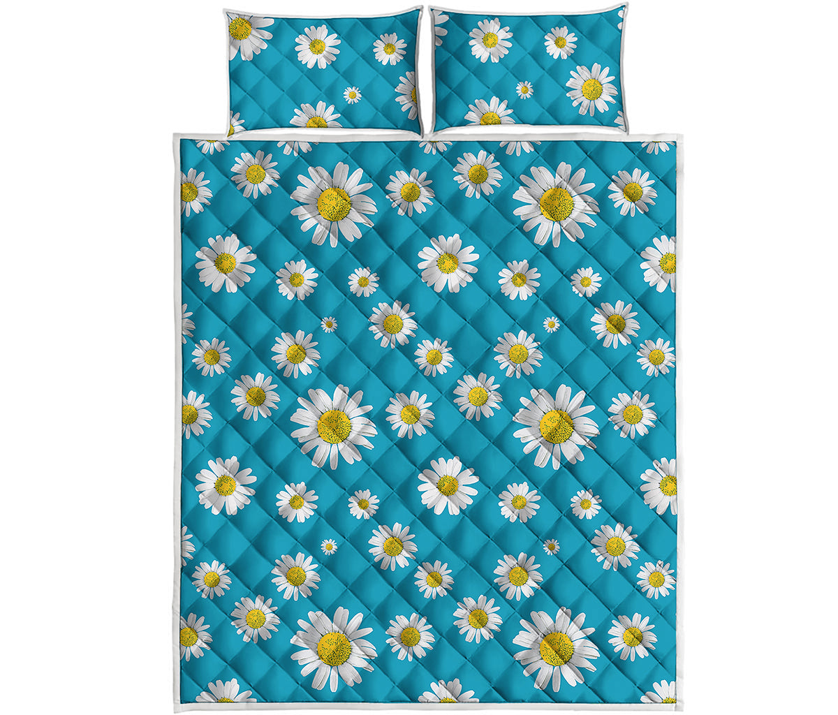 Blue Daisy Flower Pattern Print Quilt Bed Set