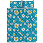 Blue Daisy Flower Pattern Print Quilt Bed Set