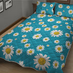 Blue Daisy Flower Pattern Print Quilt Bed Set