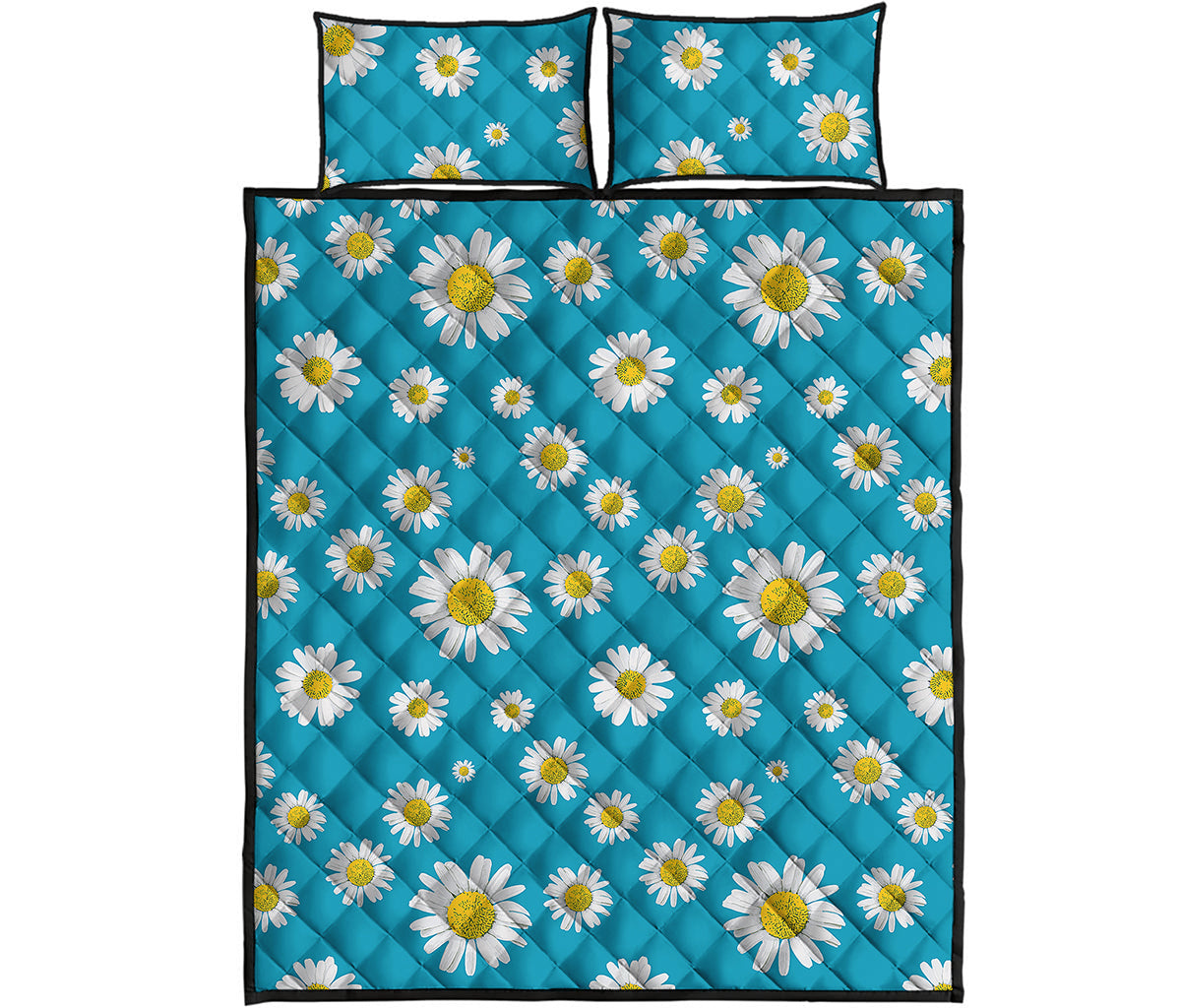 Blue Daisy Flower Pattern Print Quilt Bed Set