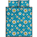 Blue Daisy Flower Pattern Print Quilt Bed Set