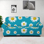 Blue Daisy Flower Pattern Print Sofa Cover