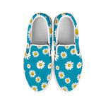 Blue Daisy Flower Pattern Print White Slip On Shoes