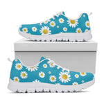 Blue Daisy Flower Pattern Print White Sneakers