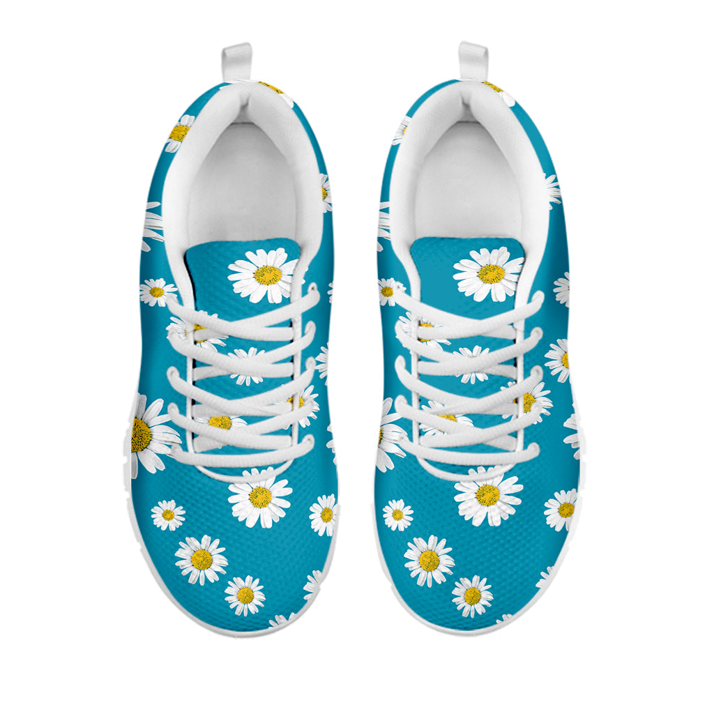 Blue Daisy Flower Pattern Print White Sneakers