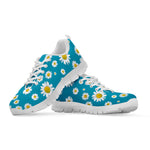 Blue Daisy Flower Pattern Print White Sneakers