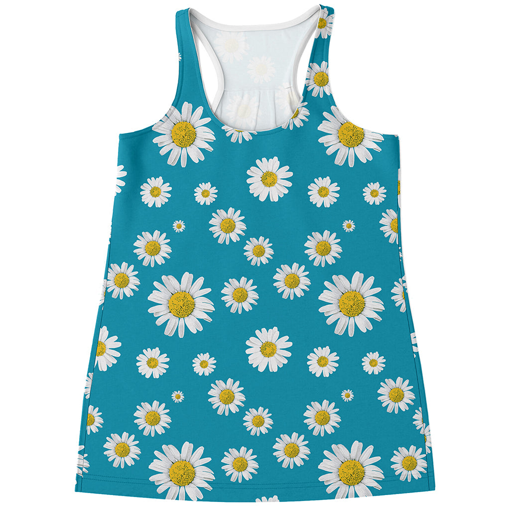 Blue Daisy Flower Pattern Print Women's Racerback Tank Top