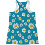 Blue Daisy Flower Pattern Print Women's Racerback Tank Top
