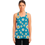 Blue Daisy Flower Pattern Print Women's Racerback Tank Top