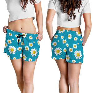 Blue Daisy Flower Pattern Print Women's Shorts