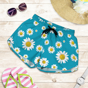 Blue Daisy Flower Pattern Print Women's Shorts