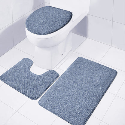 Blue Denim Jeans Pattern Print 3 Piece Bath Mat Set
