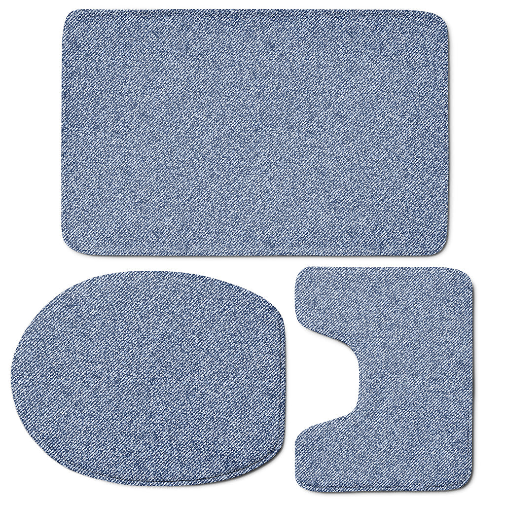 Blue Denim Jeans Pattern Print 3 Piece Bath Mat Set