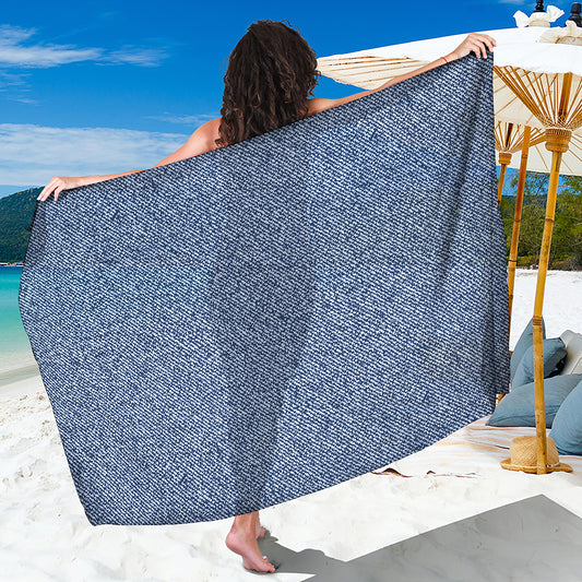 Blue Denim Jeans Pattern Print Beach Sarong Wrap